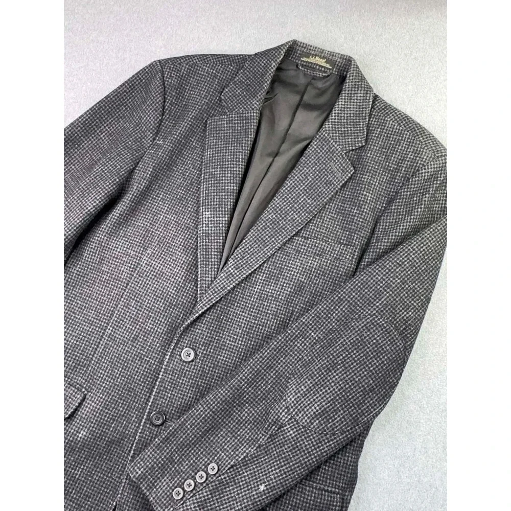 L.L‎ Bean Wool Sport Coat Men's 44 Tall Black Houndstooth Jacket Utility Pockets